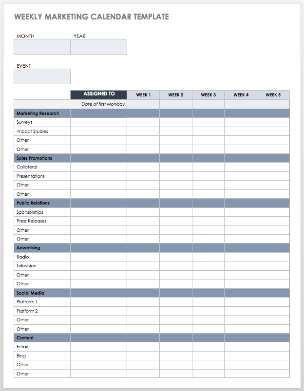 Weekly Marketing Calendar Template