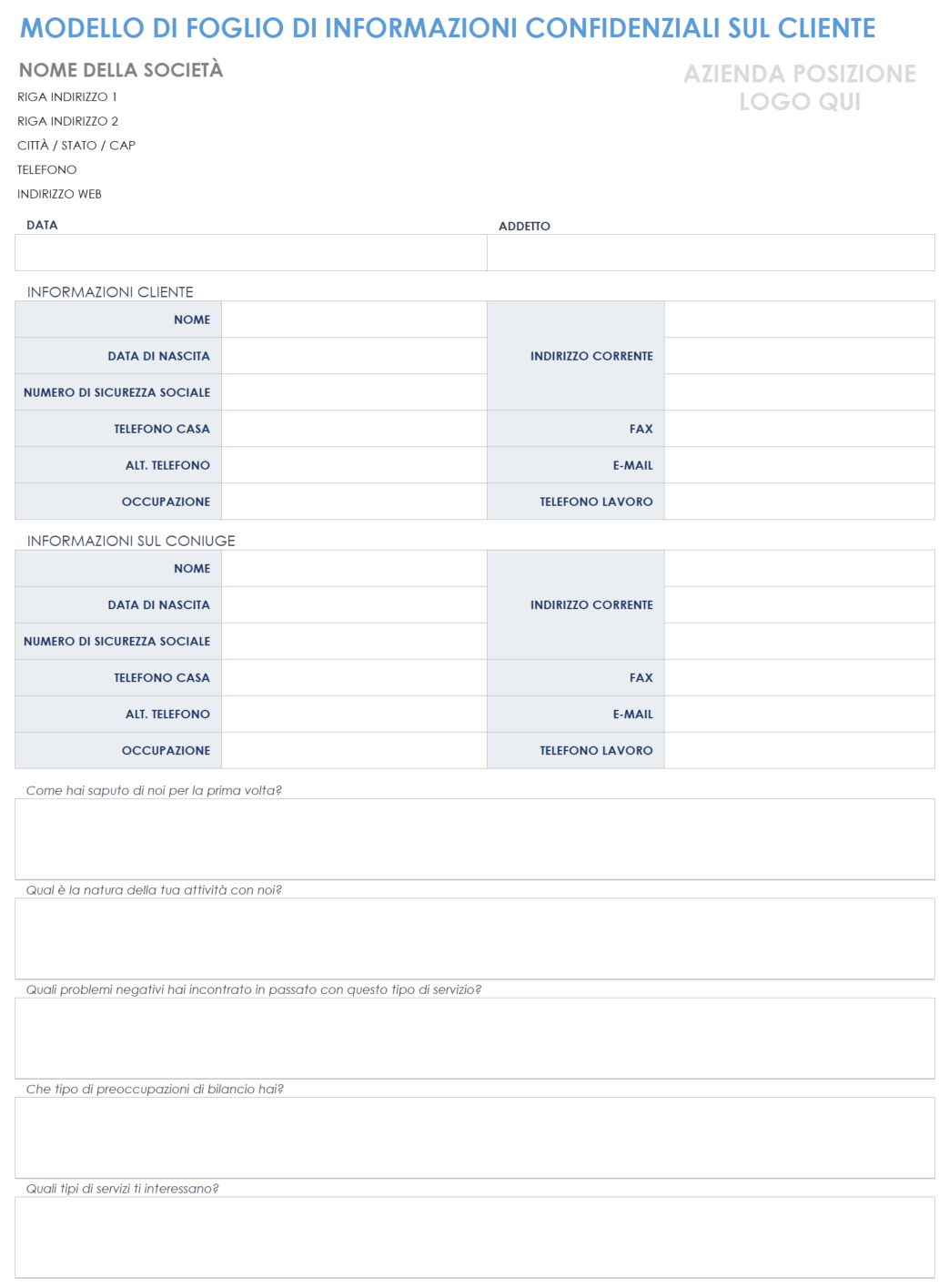 Scheda informativa riservata al cliente