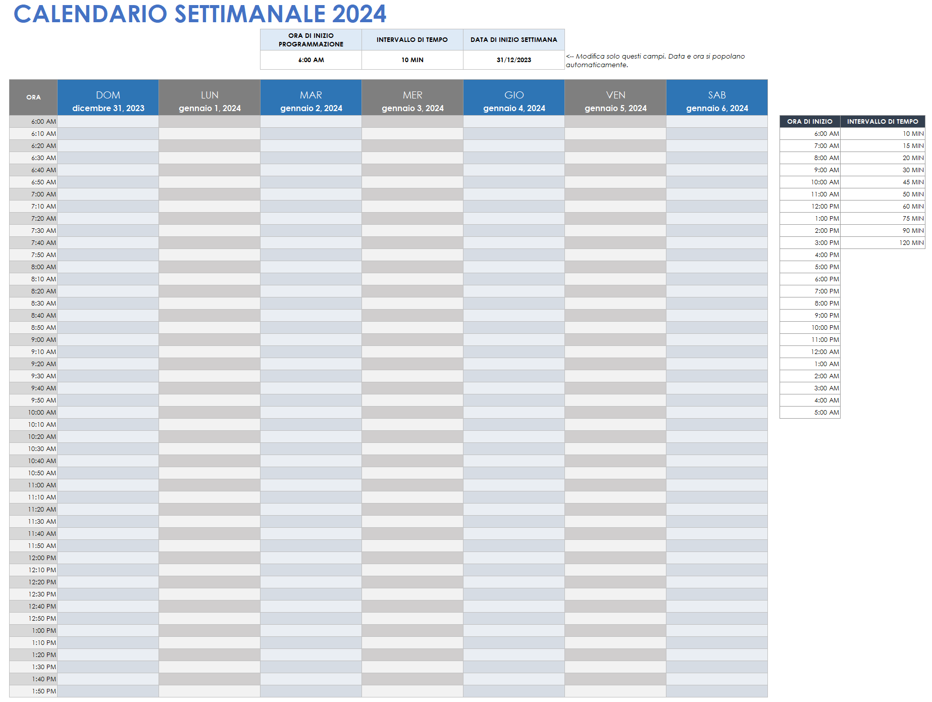  Modello di calendario settimanale 2024