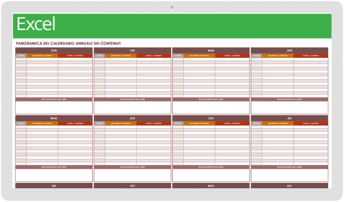 Modello di calendario dei contenuti annuali