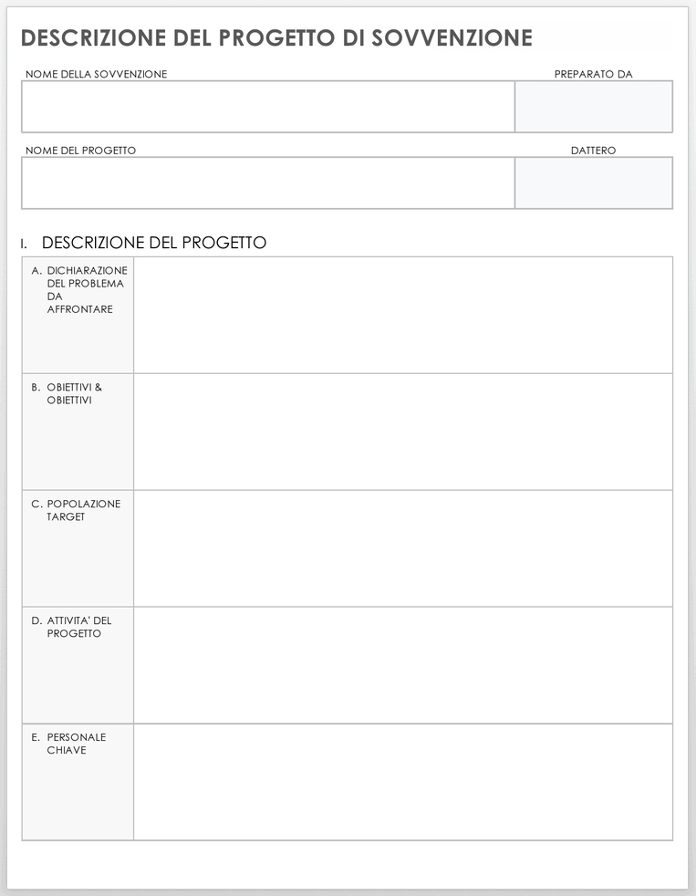  Modello di descrizione del progetto di sovvenzione