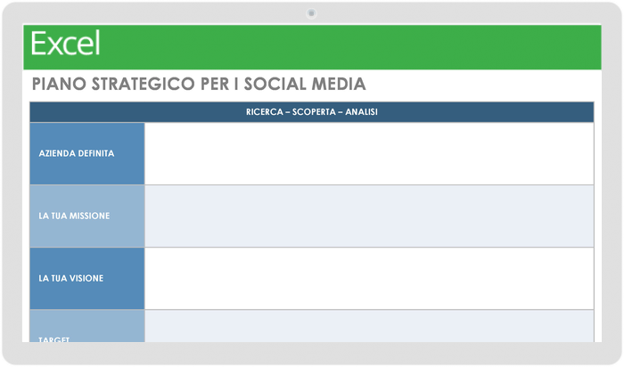 Modello di piano di strategia per i social media H2