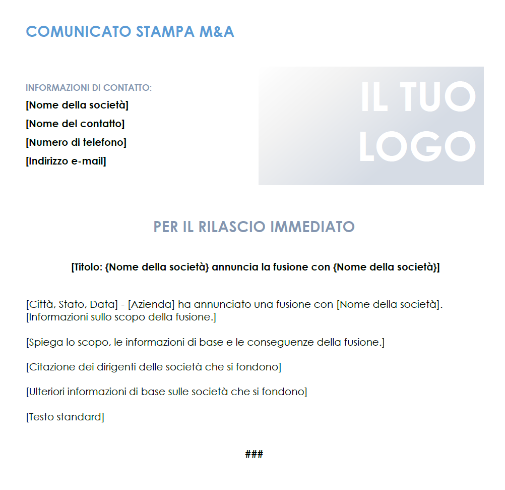 Modello di comunicato stampa MA