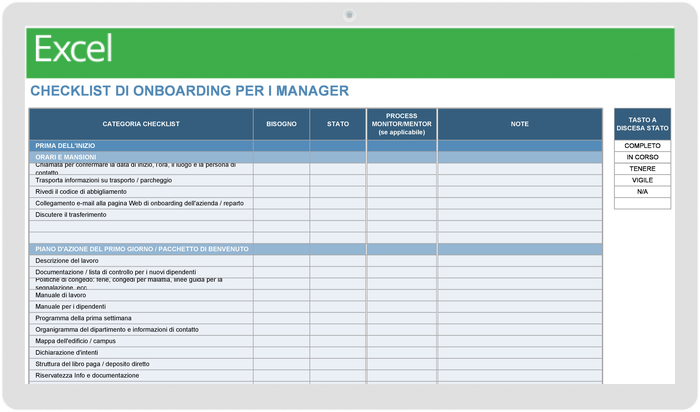  Modello di elenco di controllo per l'onboarding per i manager