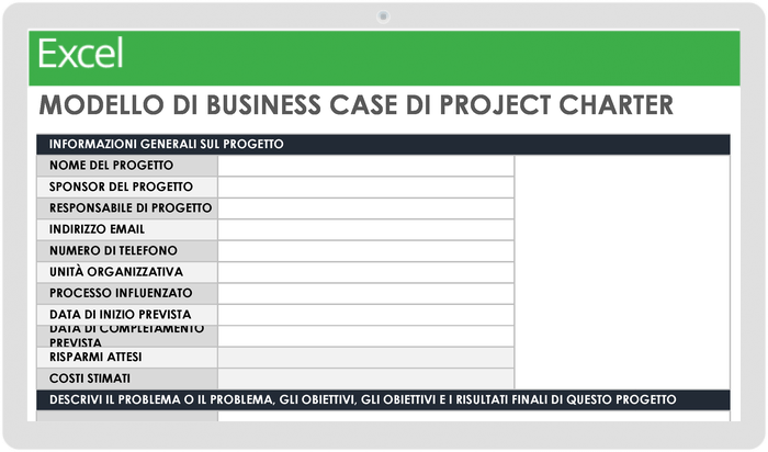  Modello di caso aziendale di Project Charter