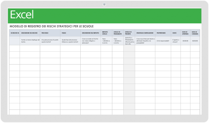 Modello di registro dei rischi strategici per le scuole