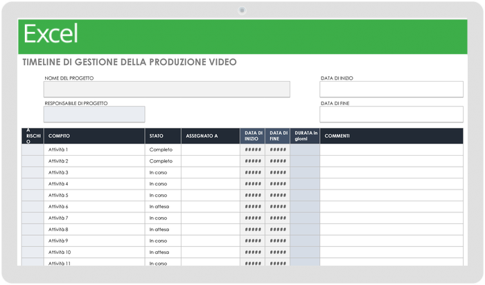 Modello di sequenza temporale per la gestione della produzione video