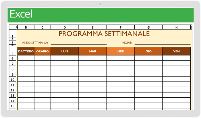 Programma di lavoro temporaneo 5 giorni con modello di note